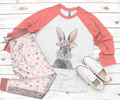 Rabbit Cute Rabbit Pajama Set |Sleepwear Pjs Sets | Raglan Shirt Pants Set