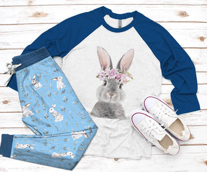 Rabbit Cute Rabbit Pajama Set |Sleepwear Pjs Sets | Raglan Shirt Pants Set