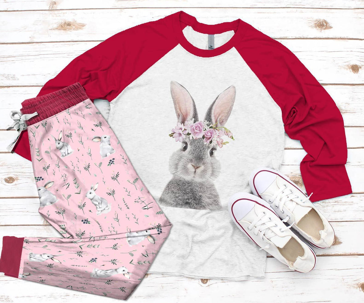 Rabbit Cute Rabbit Pajama Set |Sleepwear Pjs Sets | Raglan Shirt Pants Set