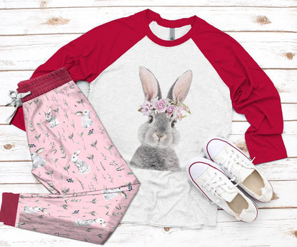 Rabbit Cute Rabbit Pajama Set |Sleepwear Pjs Sets | Raglan Shirt Pants Set