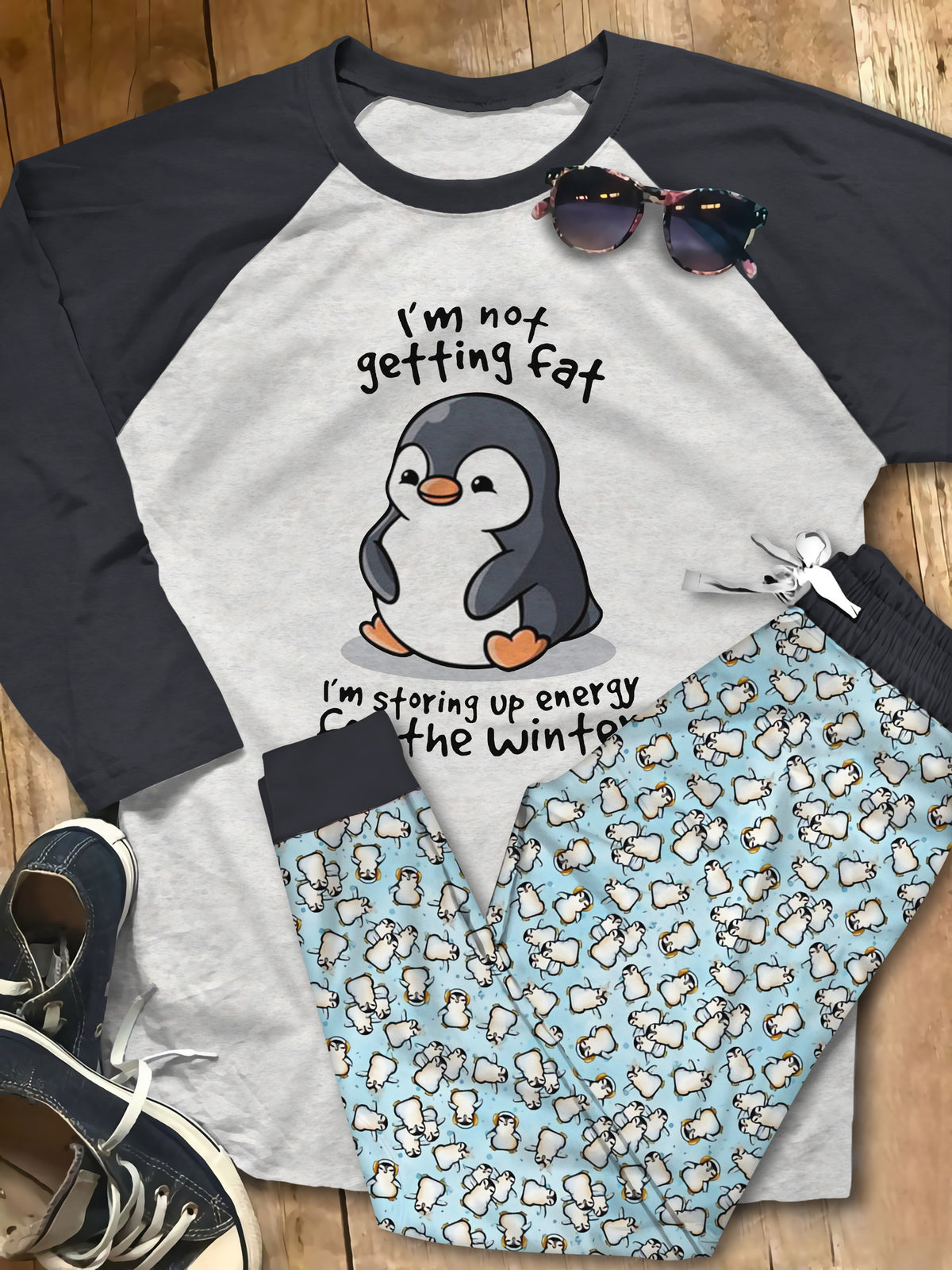 Penguin Storing Upe Energy Blue Awesome Pajama Set |Sleepwear Pjs Sets | Raglan Shirt Pants Set