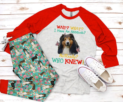 Shetland Sheepdog Attitude Red Amazing Pajama Set |Sleepwear Pjs Sets | Raglan Shirt Pants Set