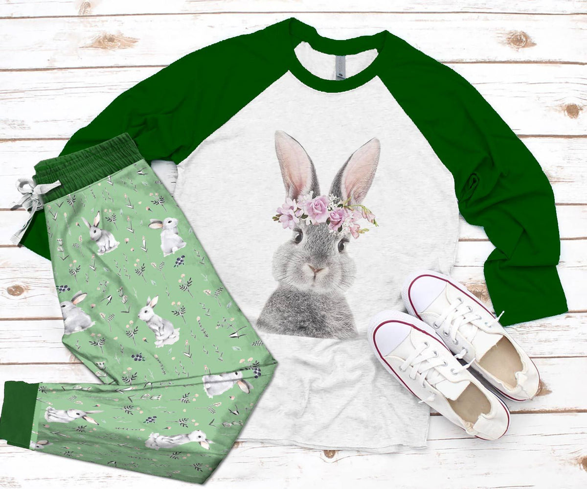 Rabbit Cute Rabbit Pajama Set |Sleepwear Pjs Sets | Raglan Shirt Pants Set