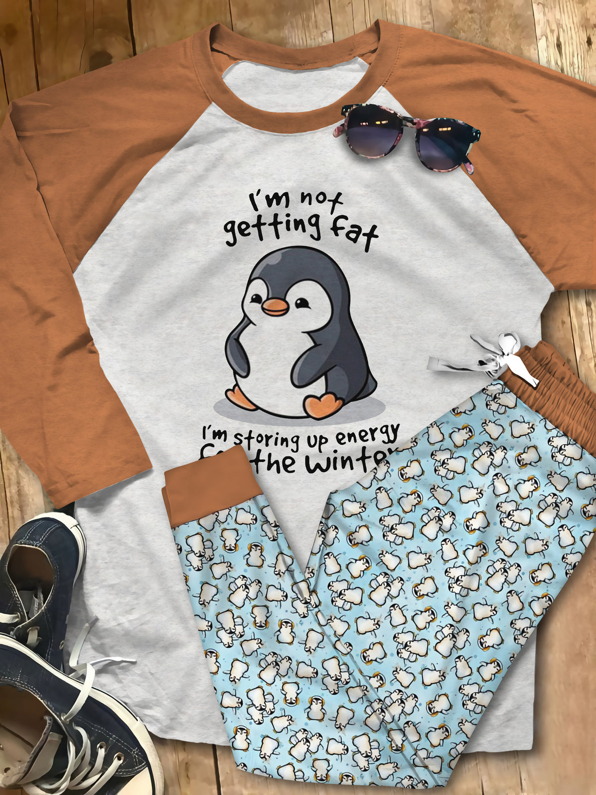 Penguin Storing Upe Energy Blue Awesome Pajama Set |Sleepwear Pjs Sets | Raglan Shirt Pants Set