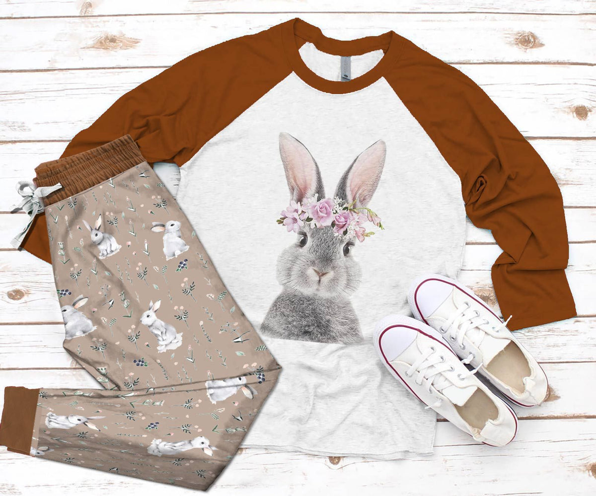 Rabbit Cute Rabbit Pajama Set |Sleepwear Pjs Sets | Raglan Shirt Pants Set