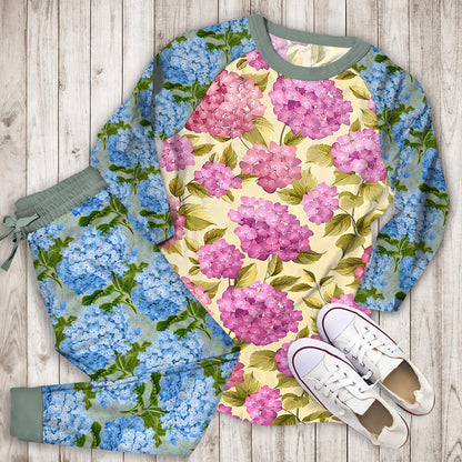 Hydrangea Pattern Pajama Set | Pajamas | Cotton Sleepwear Sets | Soft Long Sleeve Pjs | Raglan Shirt and Pants Set