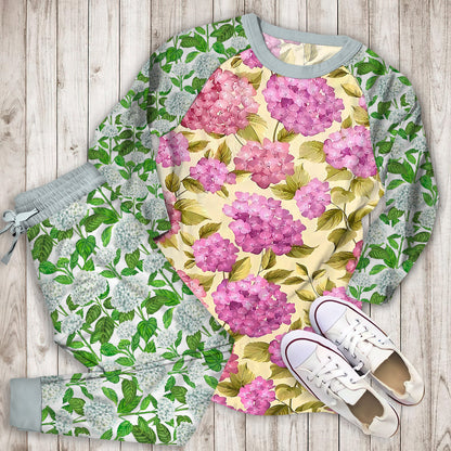 Hydrangea Pattern Pajama Set | Pajamas | Cotton Sleepwear Sets | Soft Long Sleeve Pjs | Raglan Shirt and Pants Set