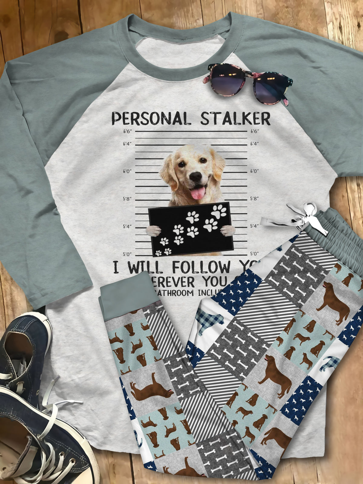 Labrador Retriever Set Labrador Retriever Love Pajama Set |Sleepwear Pjs Sets | Raglan Shirt Pants Set