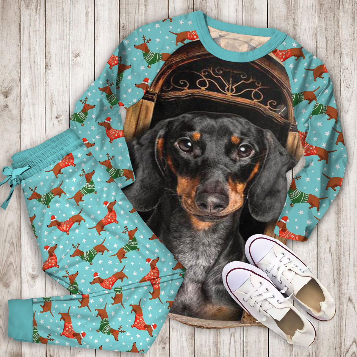Dachshund Personalized Name Pajama Set |Sleepwear Pjs Sets | Raglan Shirt Pants Set