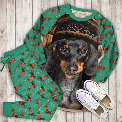 Dachshund Personalized Name Pajama Set |Sleepwear Pjs Sets | Raglan Shirt Pants Set