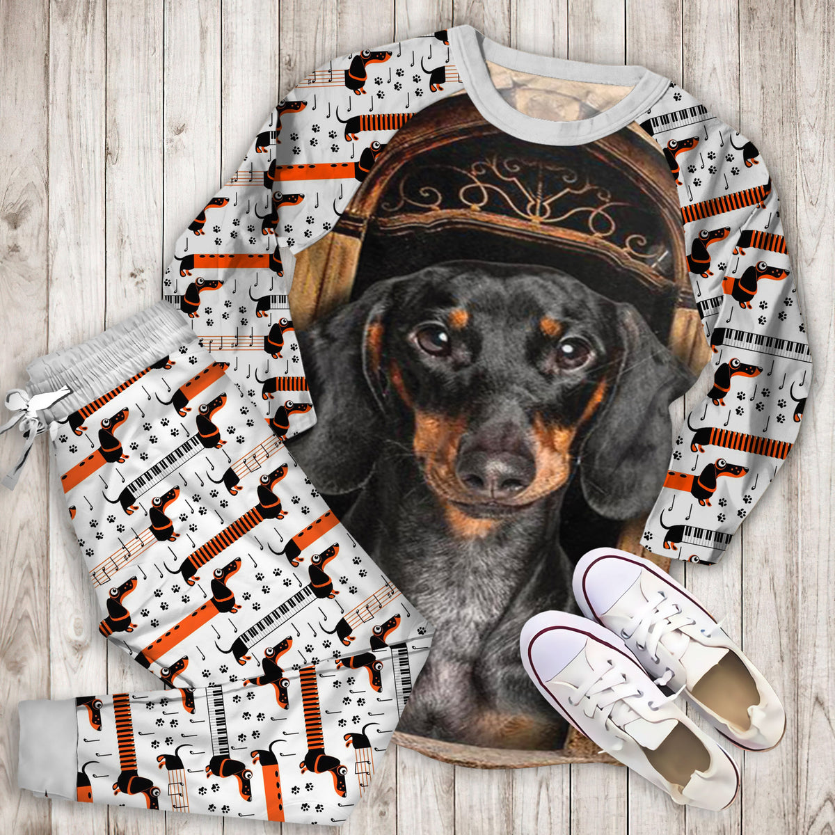 Dachshund Personalized Name Pajama Set |Sleepwear Pjs Sets | Raglan Shirt Pants Set