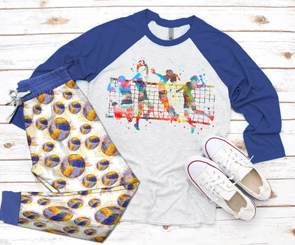Volleyball Players Blue Good Pajama Set |Sleepwear Pjs Sets | Raglan Shirt Pants Set