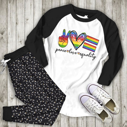 Lgbt Peace Love Equality Hhe Pajama Set |Sleepwear Pjs Sets | Raglan Shirt Pants Set