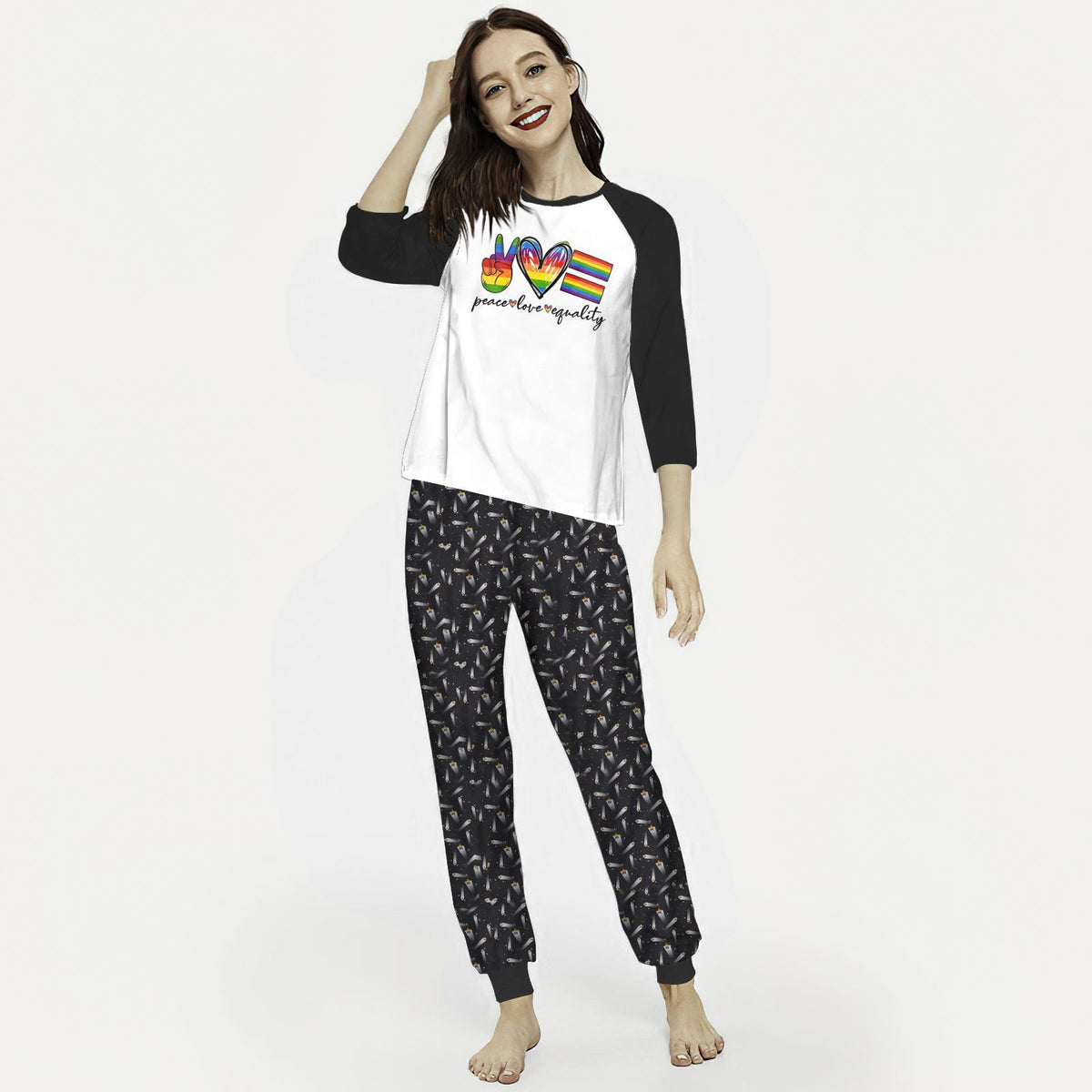 Lgbt Peace Love Equality Hhe Pajama Set |Sleepwear Pjs Sets | Raglan Shirt Pants Set