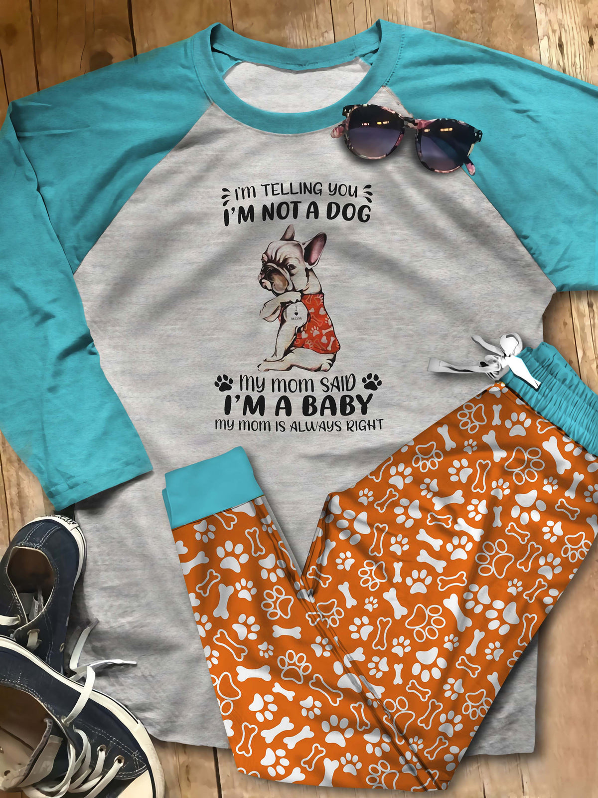 French Bulldog Lovers Aao Pajama Set |Sleepwear Pjs Sets | Raglan Shirt Pants Set