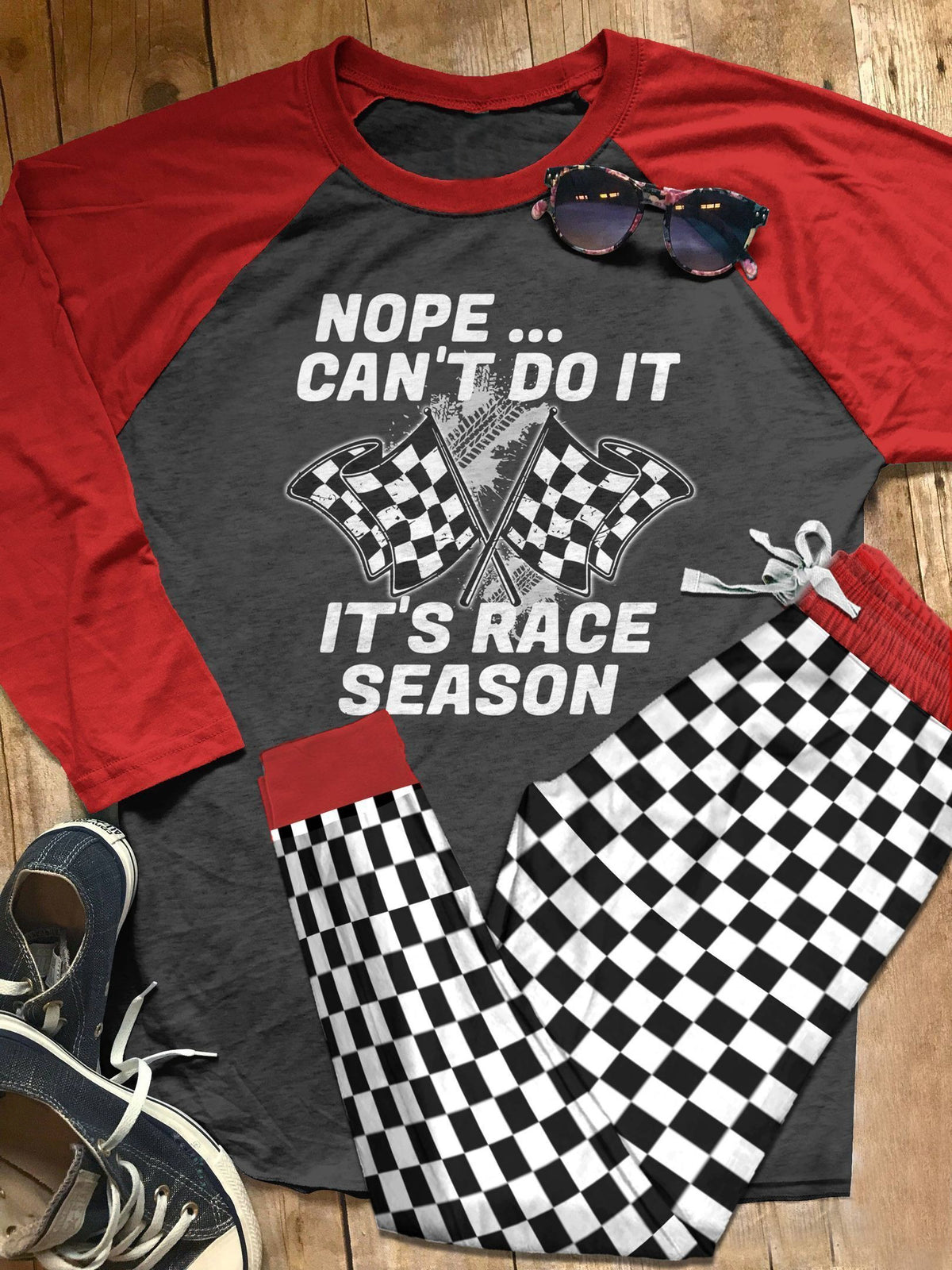 Racing Set It'S Race Season Pajama Set |Sleepwear Pjs Sets | Raglan Shirt Pants Set