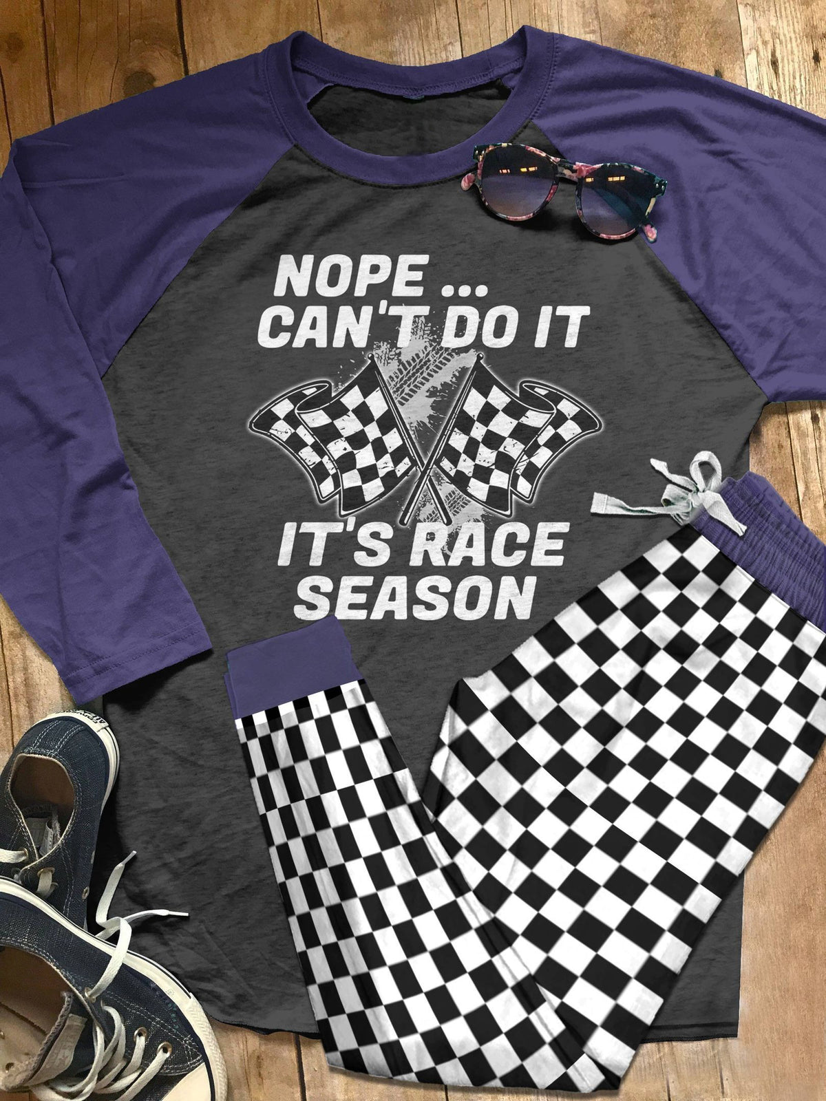Racing Set It'S Race Season Pajama Set |Sleepwear Pjs Sets | Raglan Shirt Pants Set