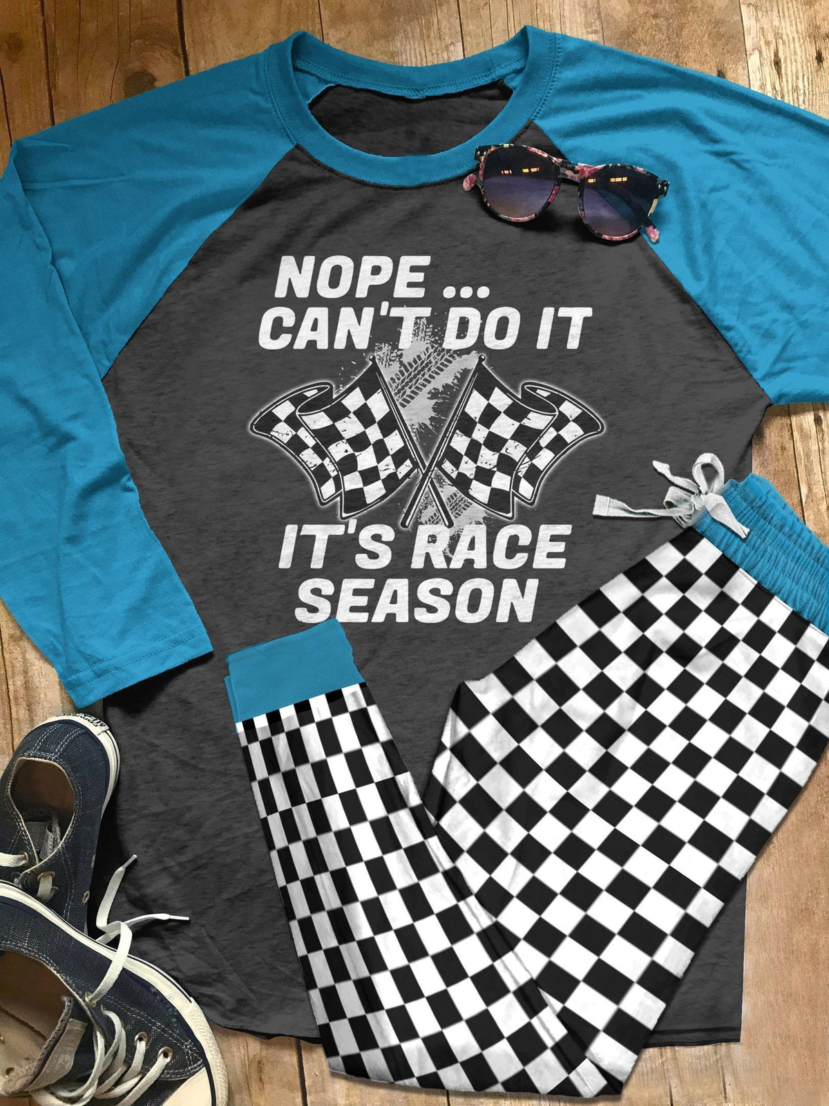 Racing Set It'S Race Season Pajama Set |Sleepwear Pjs Sets | Raglan Shirt Pants Set