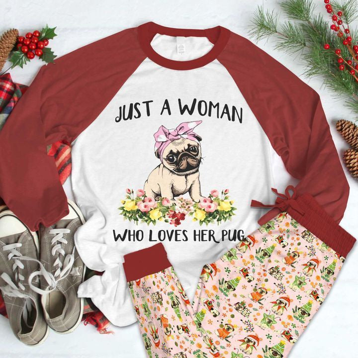 Pug Cute Pittie Maroon Awesome Pajama Set |Sleepwear Pjs Sets | Raglan Shirt Pants Set