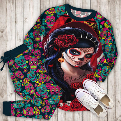 Day Of The Dead Women Pajama Set |Sleepwear Pjs Sets | Raglan Shirt Pants Set