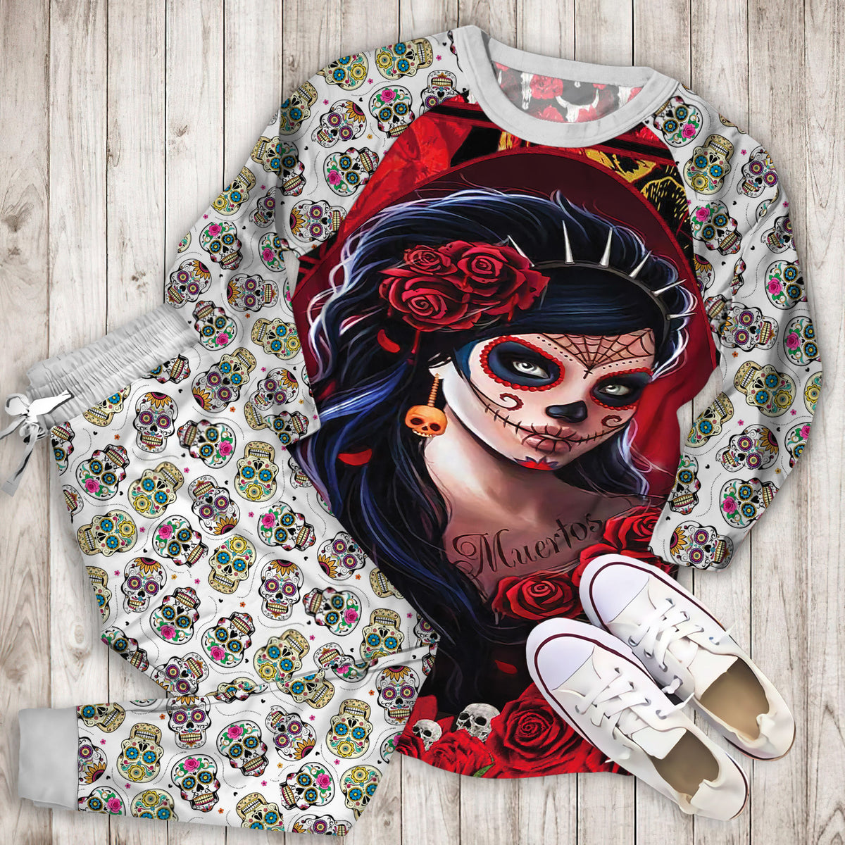 Day Of The Dead Women Pajama Set |Sleepwear Pjs Sets | Raglan Shirt Pants Set