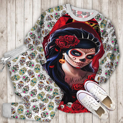 Day Of The Dead Women Pajama Set |Sleepwear Pjs Sets | Raglan Shirt Pants Set