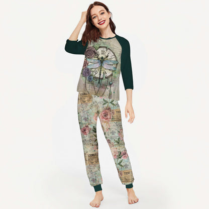 Dragonfly Dragonfly Clock Aal Pajama Set |Sleepwear Pjs Sets | Raglan Shirt Pants Set