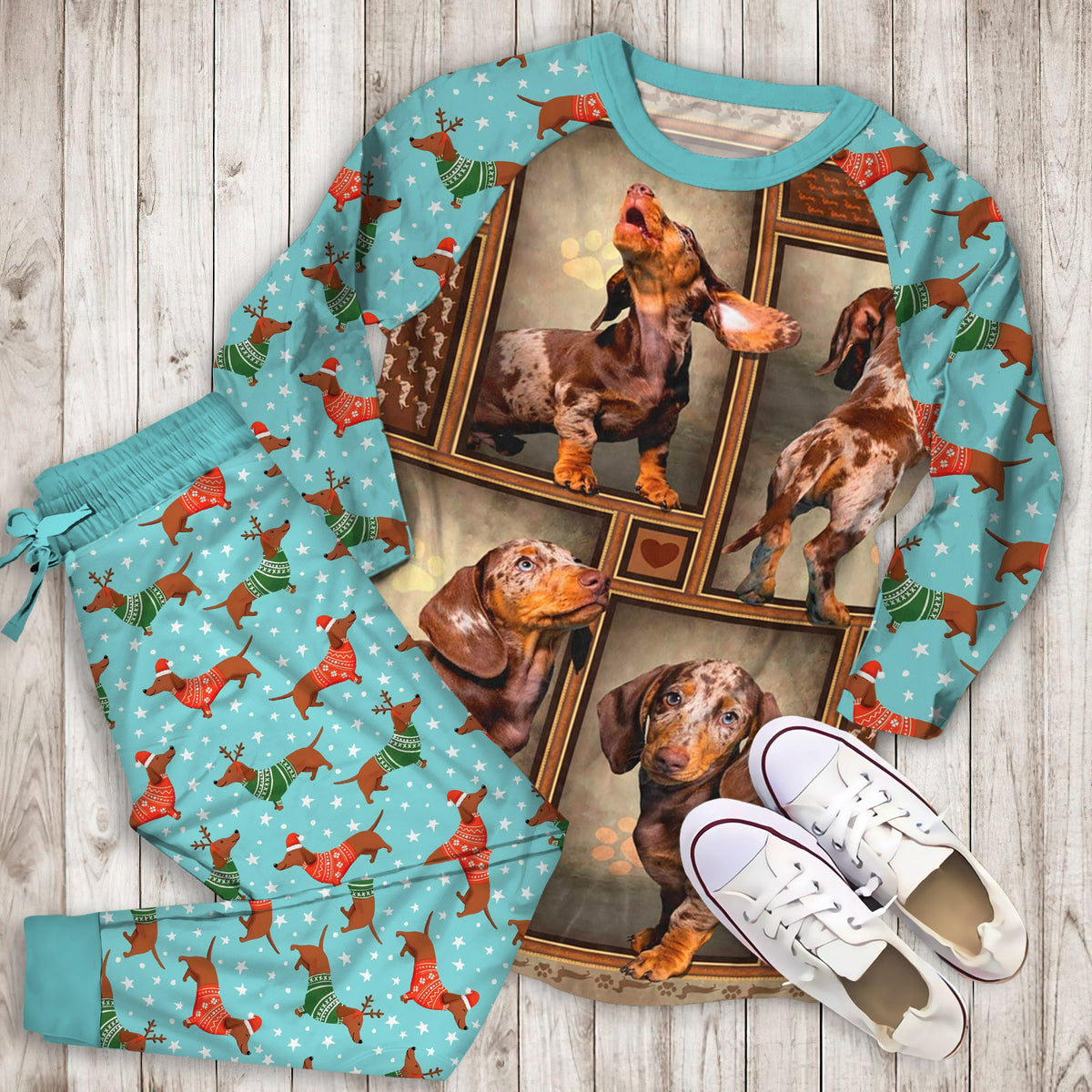 Dachshund Pajama Set |Sleepwear Pjs Sets | Raglan Shirt Pants Set
