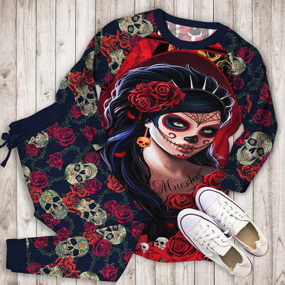 Day Of The Dead Women Pajama Set |Sleepwear Pjs Sets | Raglan Shirt Pants Set