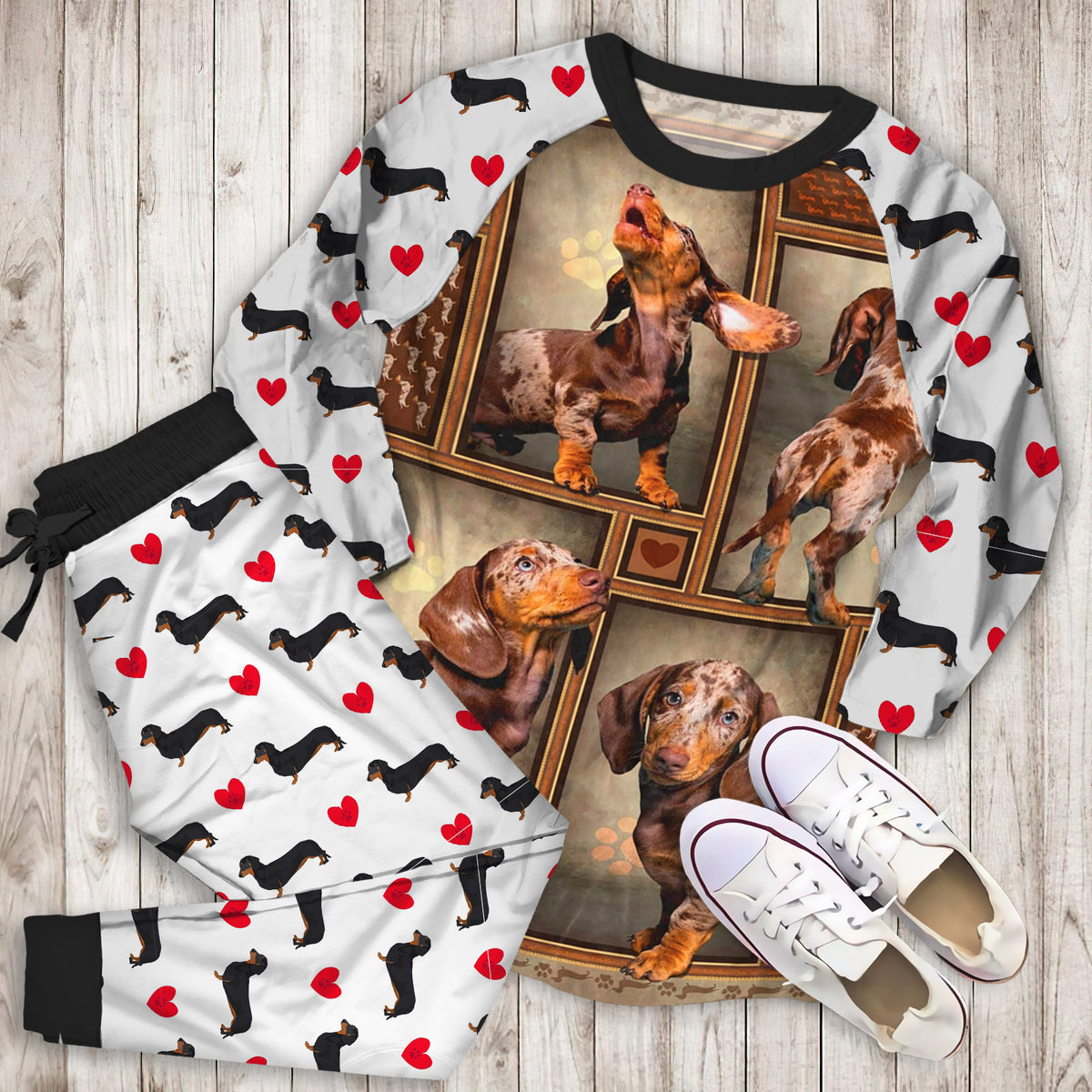 Dachshund Pajama Set |Sleepwear Pjs Sets | Raglan Shirt Pants Set
