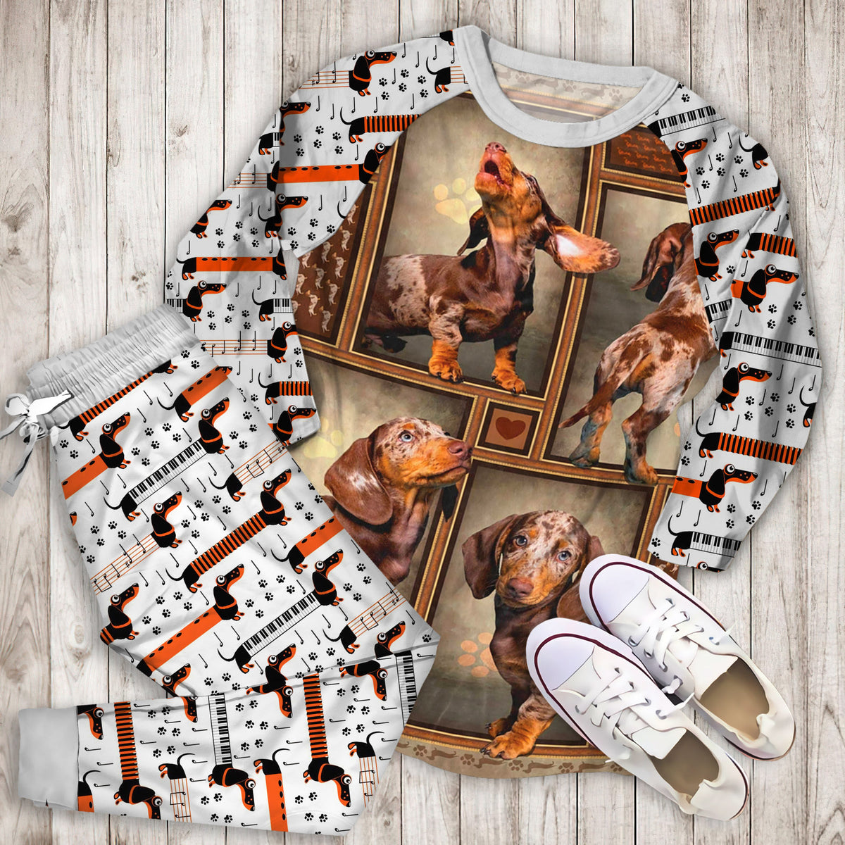 Dachshund Pajama Set |Sleepwear Pjs Sets | Raglan Shirt Pants Set