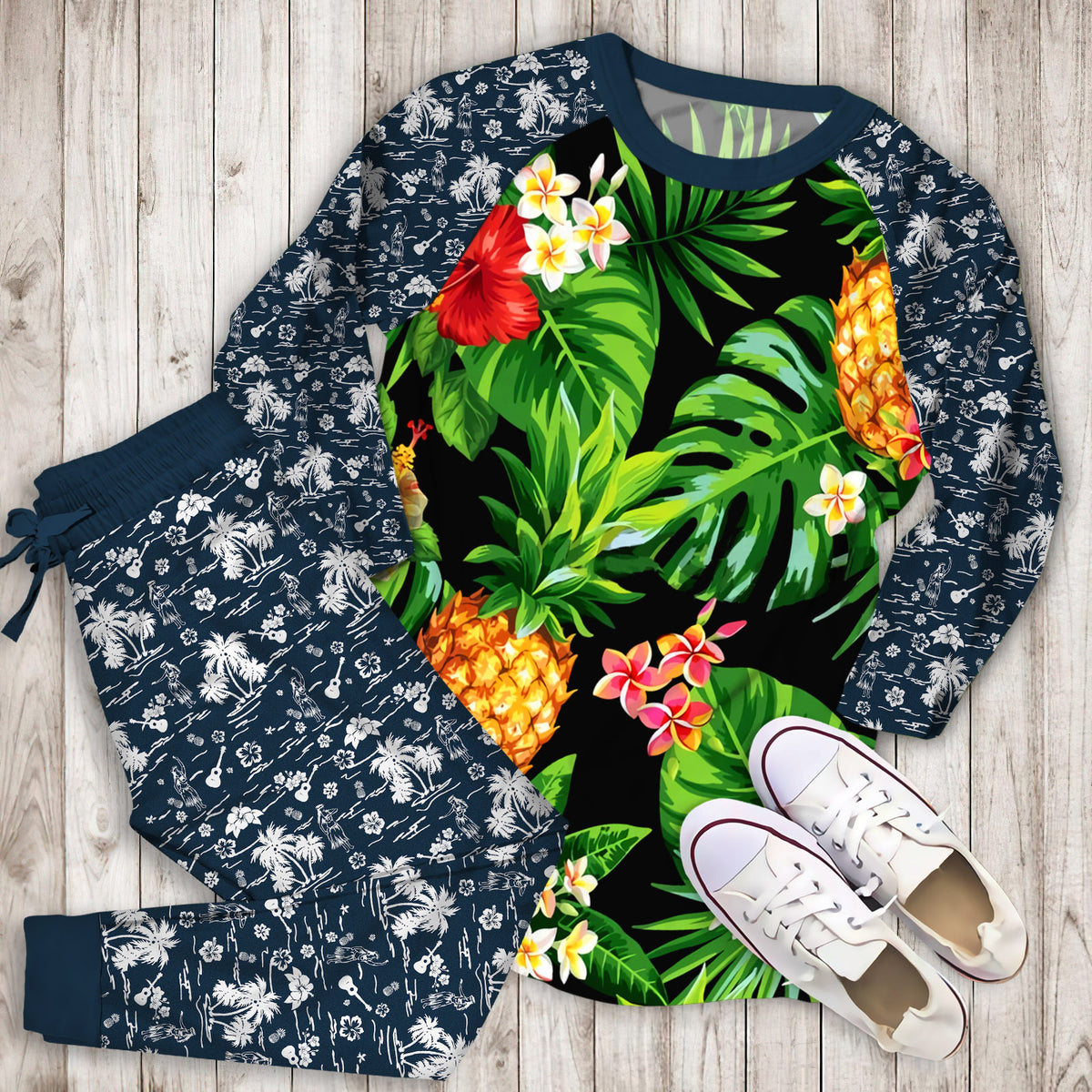 Aloha Hawaii Tropical Pajama Set | Pajamas | Cotton Sleepwear Sets | Soft Long Sleeve Pjs | Raglan Shirt and Pants Set
