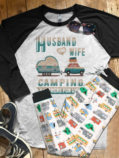 Camping Set Camping Husband And Wife Colors Pajama Set |Sleepwear Pjs Sets | Raglan Shirt Pants Set