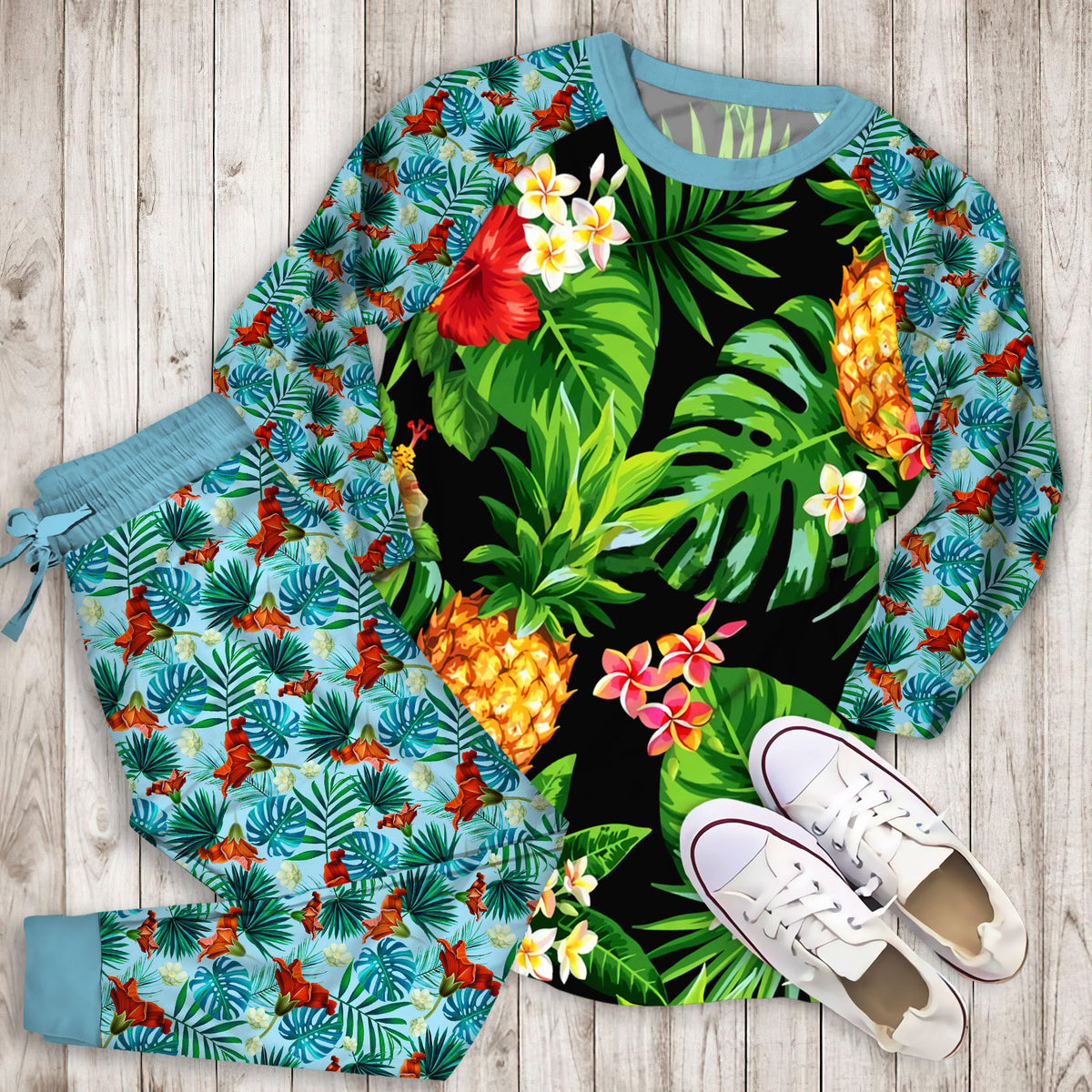 Aloha Hawaii Tropical Pajama Set | Pajamas | Cotton Sleepwear Sets | Soft Long Sleeve Pjs | Raglan Shirt and Pants Set