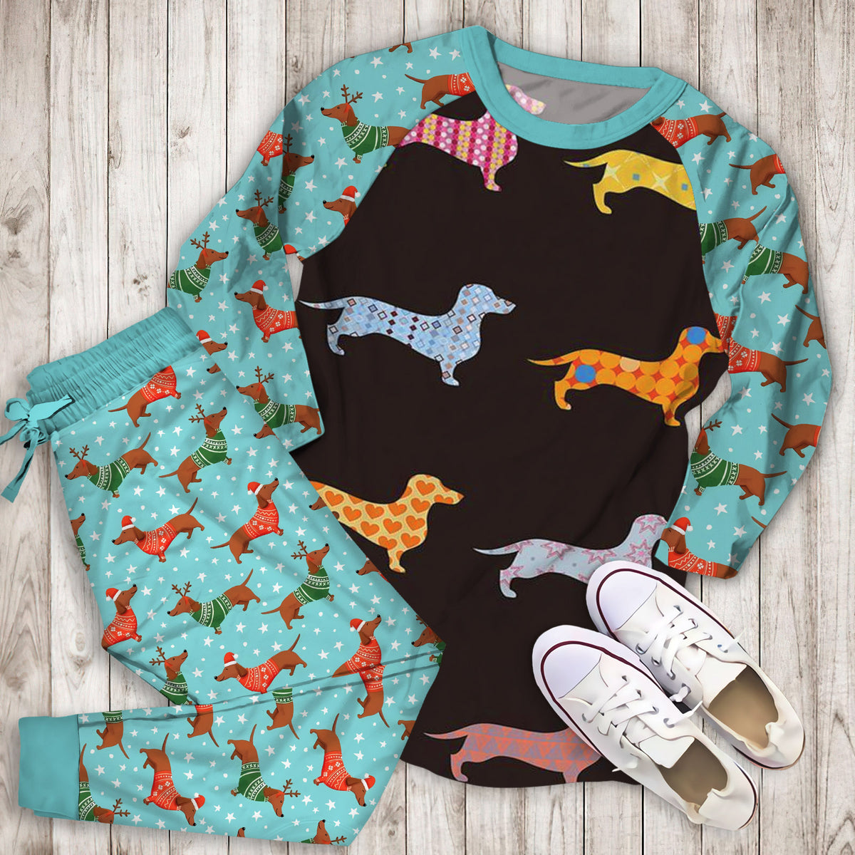 Dachshund Pajama Set | Pajamas | Cotton Sleepwear Sets | Soft Long Sleeve Pjs | Raglan Shirt and Pants Set