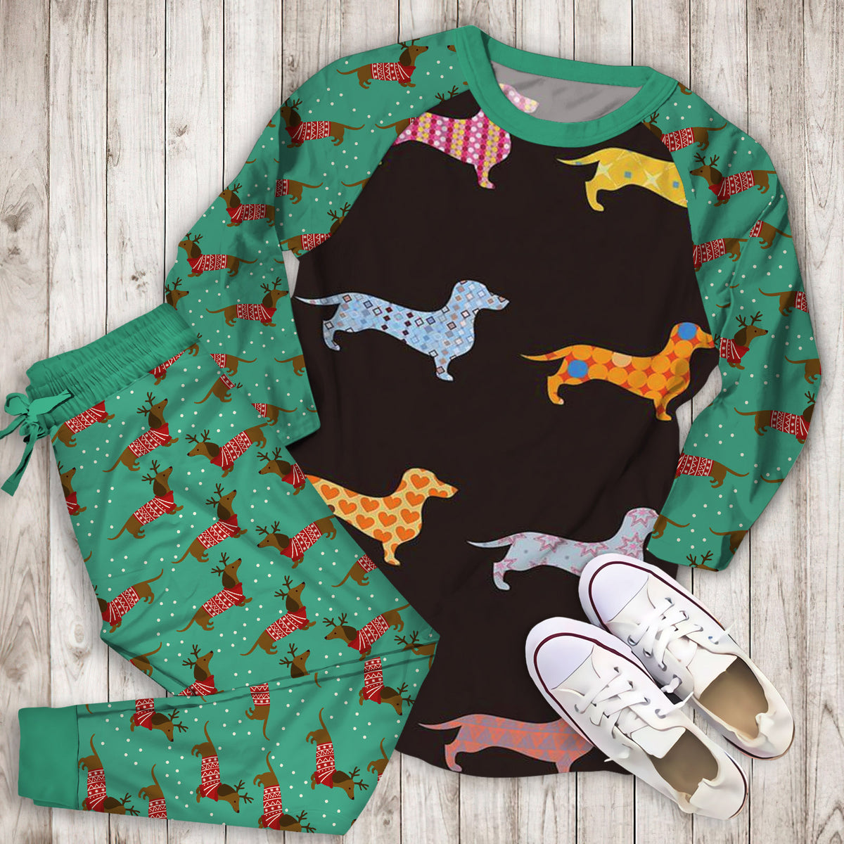Dachshund Pajama Set | Pajamas | Cotton Sleepwear Sets | Soft Long Sleeve Pjs | Raglan Shirt and Pants Set
