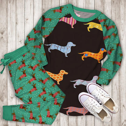 Dachshund Pajama Set | Pajamas | Cotton Sleepwear Sets | Soft Long Sleeve Pjs | Raglan Shirt and Pants Set