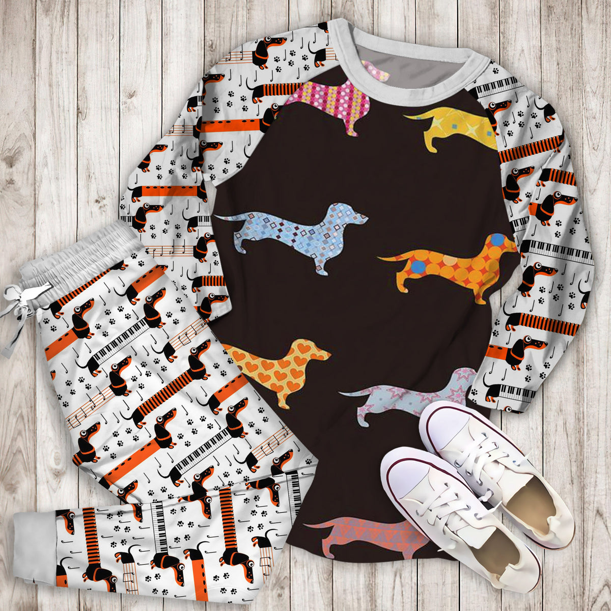 Dachshund Pajama Set | Pajamas | Cotton Sleepwear Sets | Soft Long Sleeve Pjs | Raglan Shirt and Pants Set