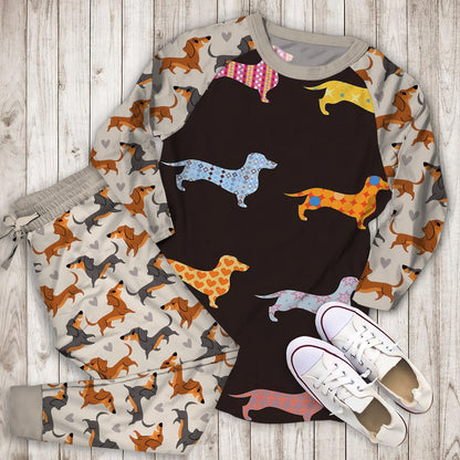 Dachshund Pajama Set | Pajamas | Cotton Sleepwear Sets | Soft Long Sleeve Pjs | Raglan Shirt and Pants Set