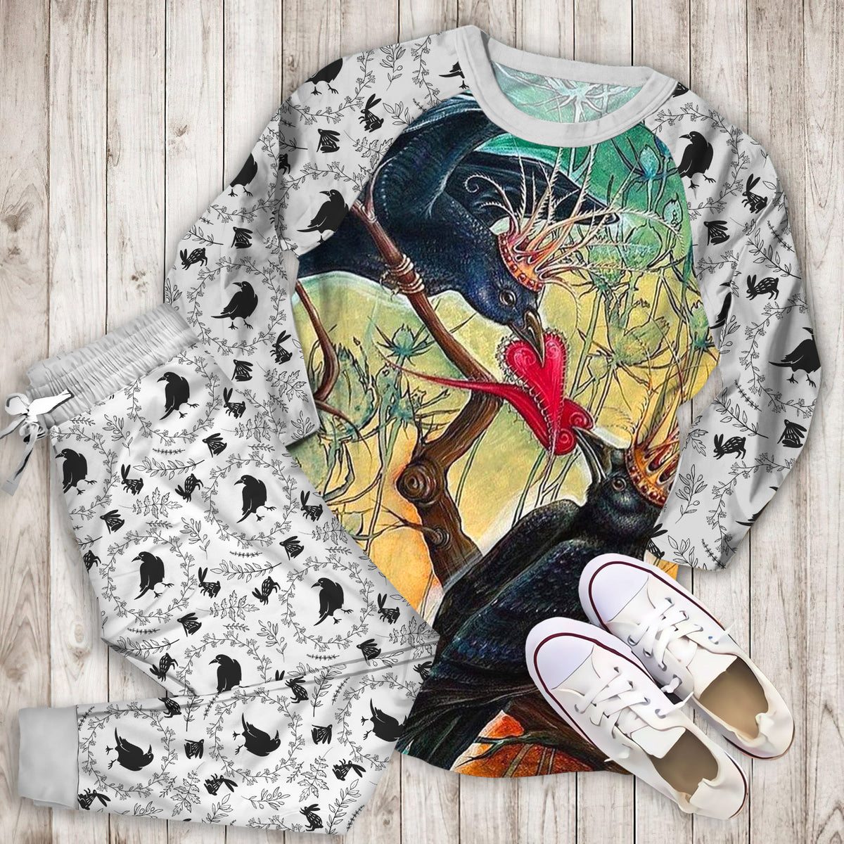 Crow Pajama Set |Sleepwear Pjs Sets | Raglan Shirt Pants Set