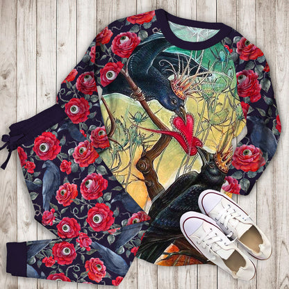 Crow Pajama Set |Sleepwear Pjs Sets | Raglan Shirt Pants Set