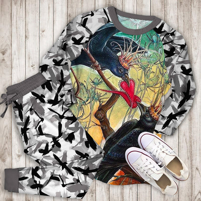 Crow Pajama Set |Sleepwear Pjs Sets | Raglan Shirt Pants Set