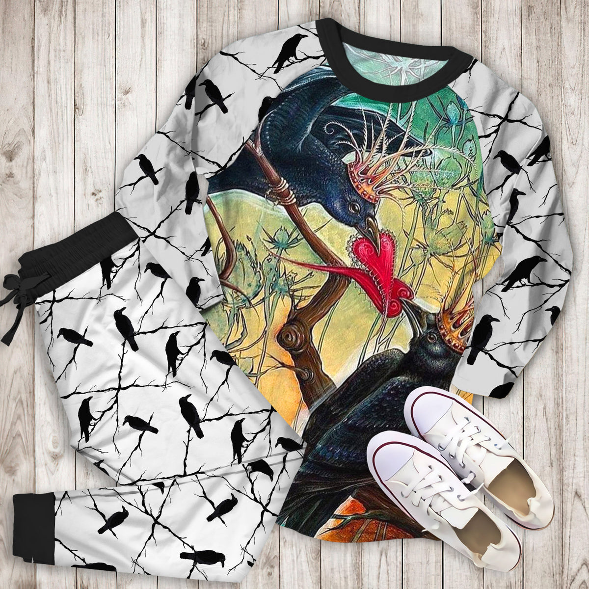 Crow Pajama Set |Sleepwear Pjs Sets | Raglan Shirt Pants Set