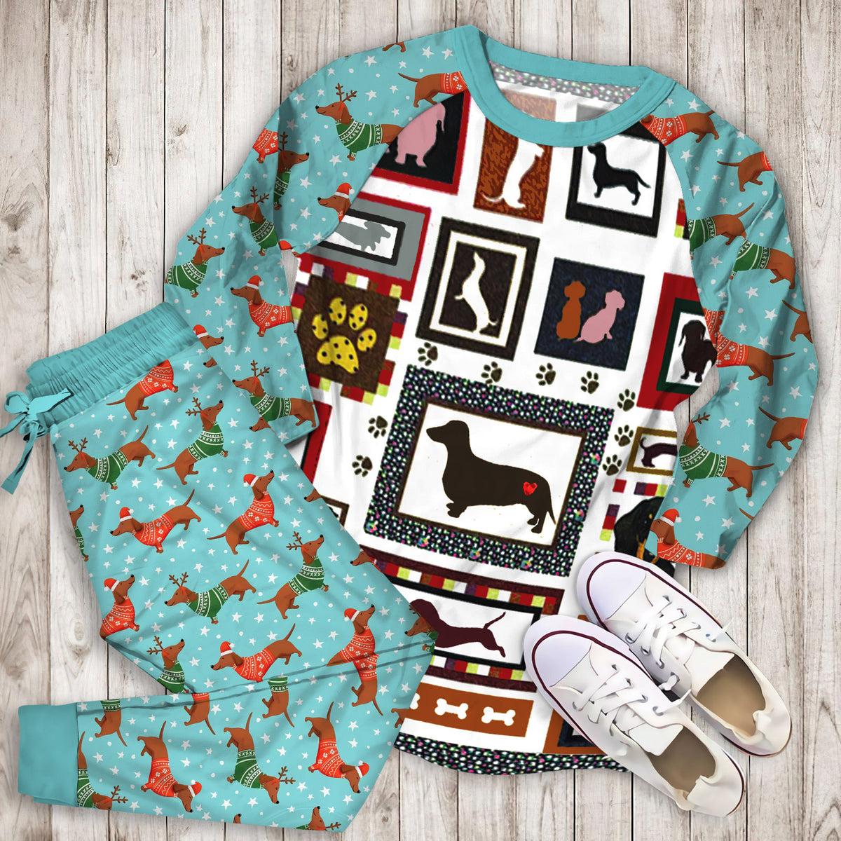 Dachshund Pajama Set | Pajamas | Cotton Sleepwear Sets | Soft Long Sleeve Pjs | Raglan Shirt and Pants Set