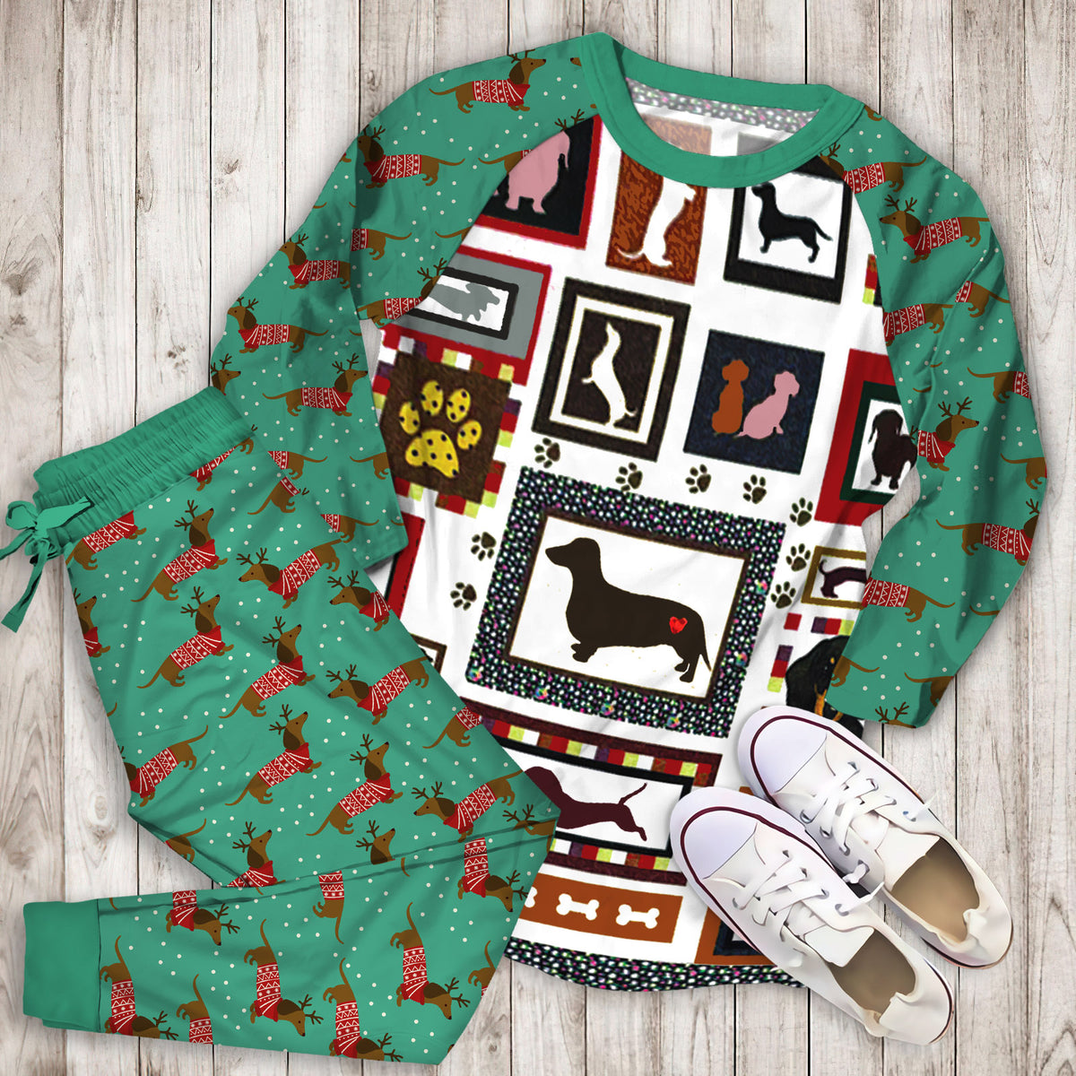 Dachshund Pajama Set | Pajamas | Cotton Sleepwear Sets | Soft Long Sleeve Pjs | Raglan Shirt and Pants Set