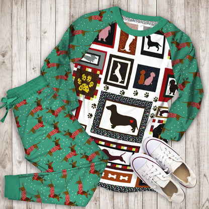 Dachshund Pajama Set | Pajamas | Cotton Sleepwear Sets | Soft Long Sleeve Pjs | Raglan Shirt and Pants Set