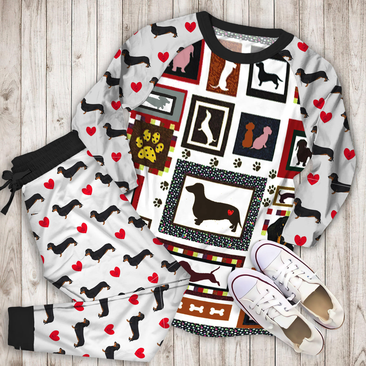 Dachshund Pajama Set | Pajamas | Cotton Sleepwear Sets | Soft Long Sleeve Pjs | Raglan Shirt and Pants Set