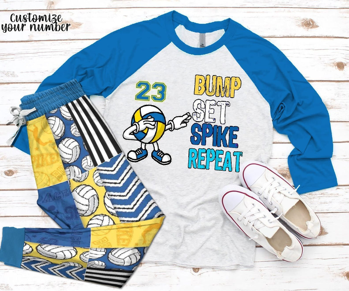 Volleyball Personalized Blue Amazing Pajama Set |Sleepwear Pjs Sets | Raglan Shirt Pants Set