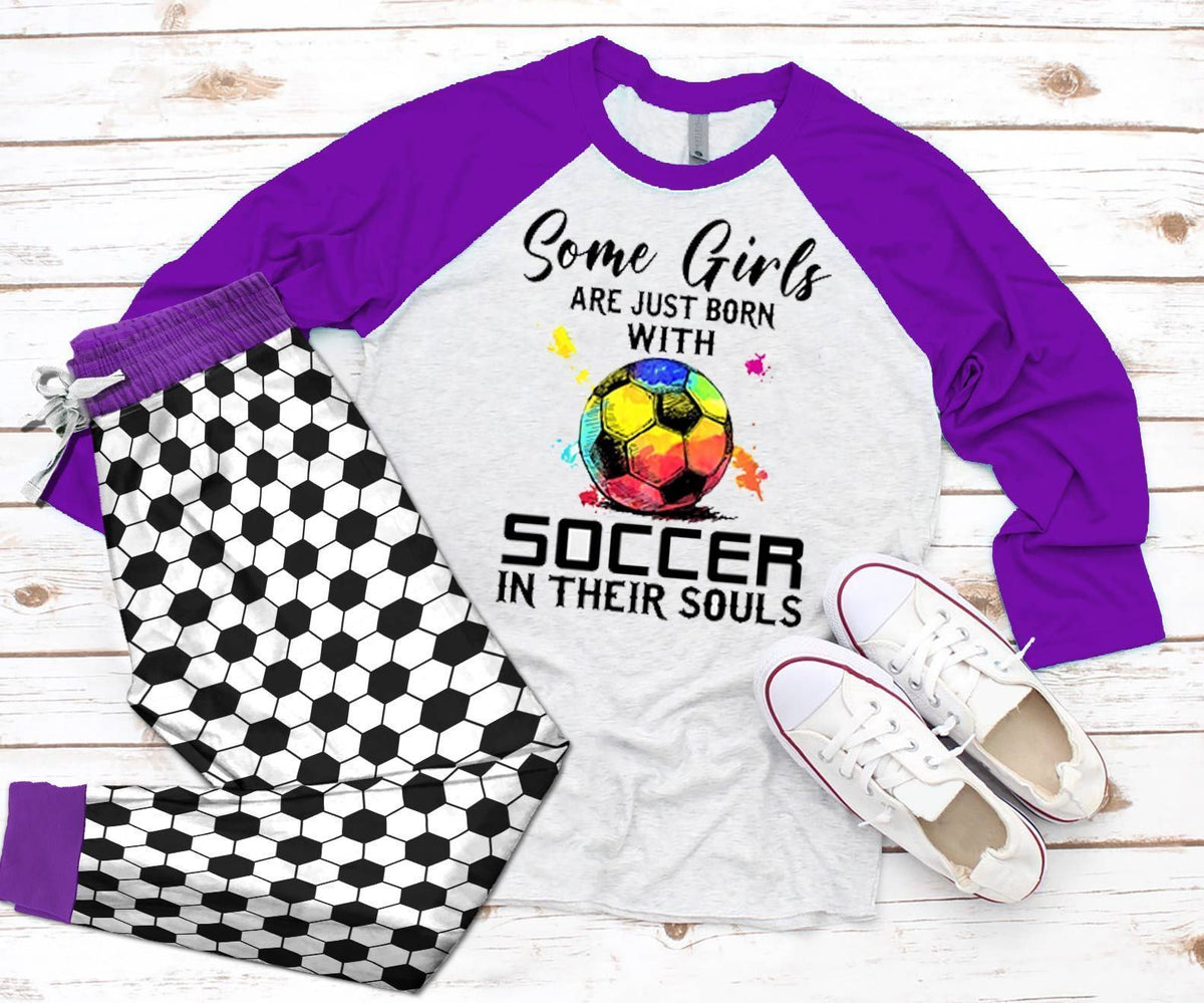Soccer Purple High Quality Pajama Set |Sleepwear Pjs Sets | Raglan Shirt Pants Set
