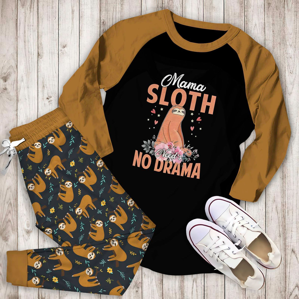 Sloth Mama Sloth Abd Pajama Set |Sleepwear Pjs Sets | Raglan Shirt Pants Set
